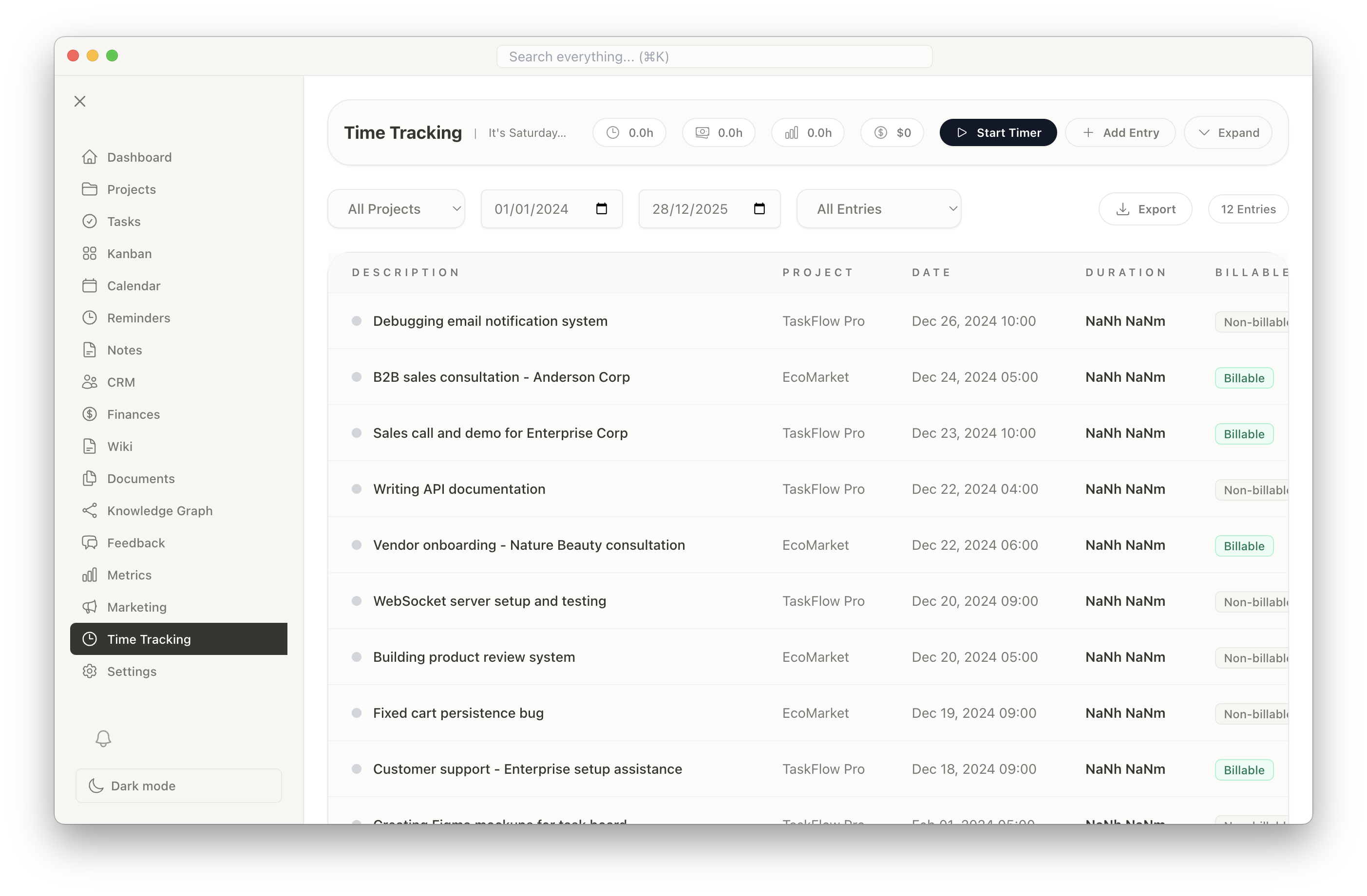 Time Tracking View